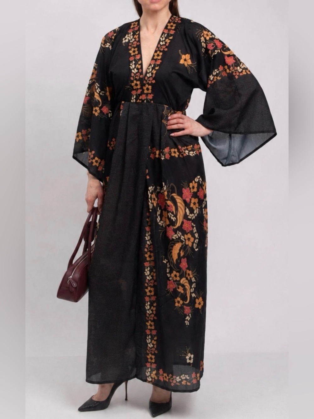 Celia Dragouni kimono floral maxi dress, M - Picture 1 of 9